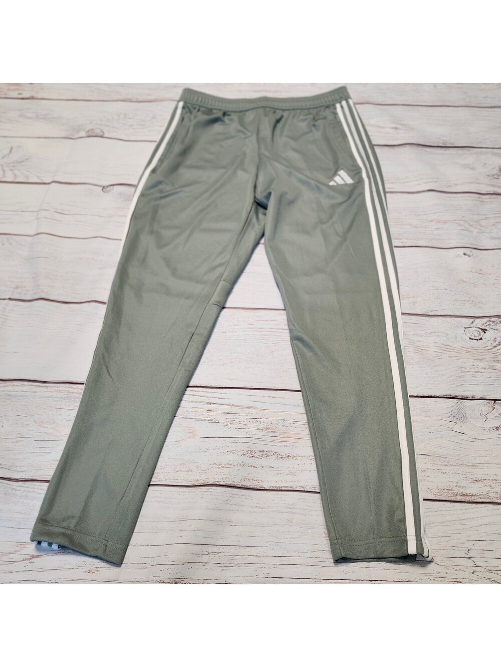 Adidas Men's Large Green Athletic Track Pants with White Stripes